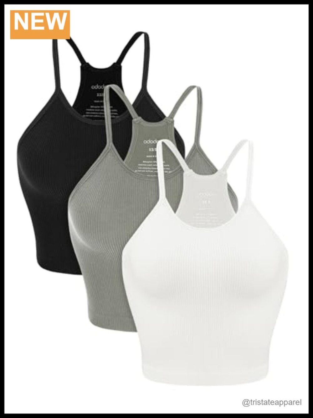 3-Pack Seamless Rib-Knit Crop Tank Tops Slim Fit Scoop Neck Sleeveless